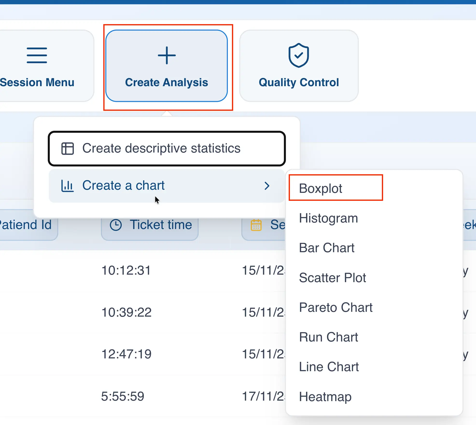 Create box plot from menu